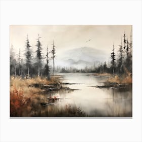 A Painting Of A Lake In Autumn 68 Canvas Print