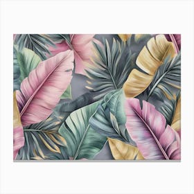 Tropical Exotic Luxury Pattern With Pastel Color Banana Leaves, Palm, Colocasia Canvas Print