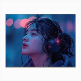 Girl Listening To Music Canvas Print