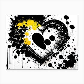 Black And Yellow Heart 1 Canvas Print