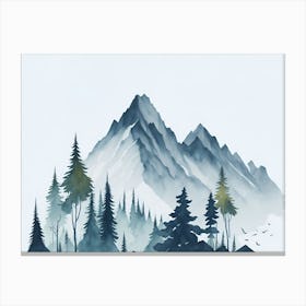 Mountain And Forest In Minimalist Watercolor Horizontal Composition 227 Canvas Print