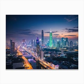 Bangkok Cityscape Set In The Distant Future Where Multiple High Tech Gadgets And Advanced Machinery (6) Canvas Print