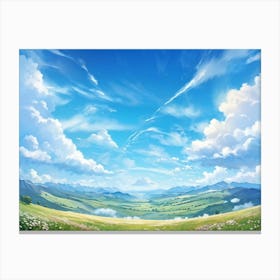 A Panorama Of A Crisp Clear Sky On A Sunlit Day The Vast Cloudscape Spreading Out Unfurling Artist (1) Canvas Print