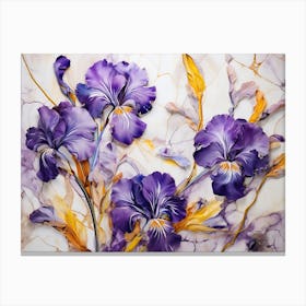 Purple Irises On Marble Canvas Print