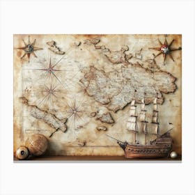 3d Old Ship of Piri Reis Map 1 Canvas Print