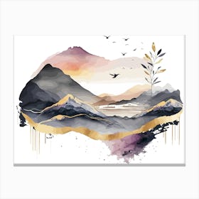 Mountain Landscape Minimal Watercolor Canvas Print