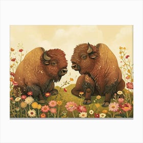 Floral Animal Illustration Bison 1 Canvas Print