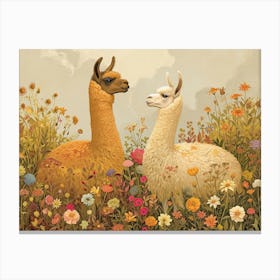 Floral Animal Illustration Llama 4 Canvas Print