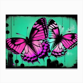 Two Butterflies On A Green Background Canvas Print