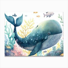 Whale Under The Sea Watercolor Canvas Print