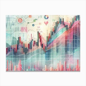 Stock Market Candlestick Chart In Watercolor 1 Canvas Print