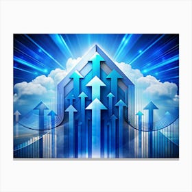 Abstract Blue Upward Arrows In A Bright Sky Canvas Print