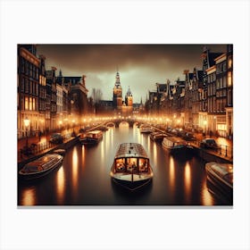 Amsterdam Canal At Night Canvas Print