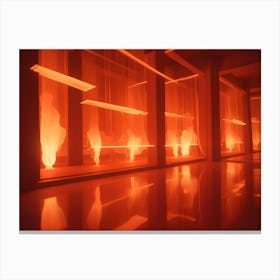 Abstract 3d Rendering Of A Futuristic, Red Lit Room With Glowing Lines And Reflections On The Floor, Creating A Modern And Geometric Atmosphere Canvas Print