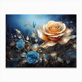 Blue and Gold Roses Canvas Print