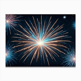 Abstract Image Of Colorful Fireworks Exploding Against A Dark Blue Night Sky, Representing Celebration, Joy, And Freedom Canvas Print