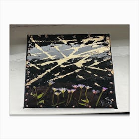 Black and gold leaf rectangle Canvas Print