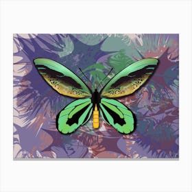 Mechanical Butterfly The Queen Alexandra S Birdwing Techno Ornithoptera Alexandrae On A Dark Abstract Background In Purple, Blue, Pink Colors Canvas Print