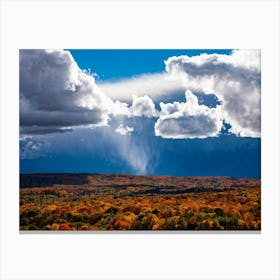 Cumulus Clouds Towering High Above A Serene Autumnal Landscape Sunlight Piercing Through Overcast S (7) 1 Toile