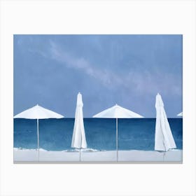 White Umbrellas On The Beach 1 Canvas Print