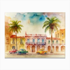 Watercolor Of Cuba Canvas Print