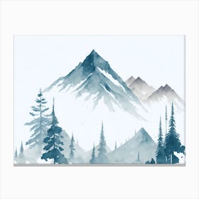 Mountain And Forest In Minimalist Watercolor Horizontal Composition 128 Canvas Print