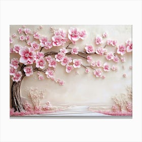 3d Picture Of A Tree With Pink Flowers Background 1 Canvas Print