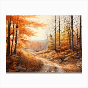 A Painting Of Country Road Through Woods In Autumn 27 Canvas Print