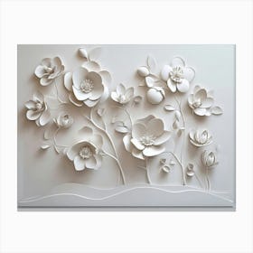 3d Simple Floral Painting Light Gray Background 3 Canvas Print