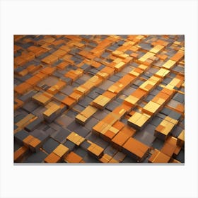 Abstract Image Of A Grid Of Golden And Gray Cubes Canvas Print