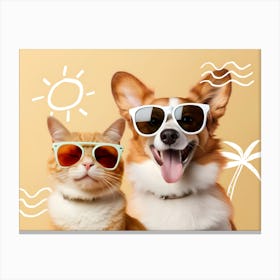 Cat And Dog Wearing Sunglasses Canvas Print