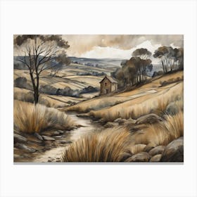 Antique Rustic Muted Landscape Painting (19) Canvas Print