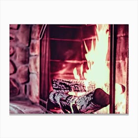 Fireplace With Logs Canvas Print