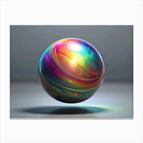 A 3d Rendering Of A Shiny, Iridescent Sphere With Swirling Colors, Against A Light Blue Background 1 Canvas Print