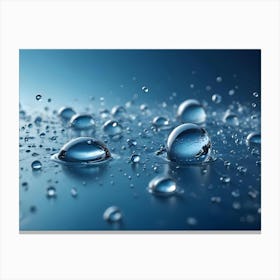 A Close Up Shot Of Water Droplets Of Various Sizes On A Blue Surface, With Some Droplets In Focus And Others Out Of Focus, Creating A Sense Of Depth And Texture 1 Canvas Print