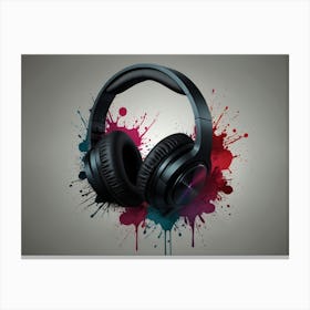 Headphones On A Grey Background Canvas Print