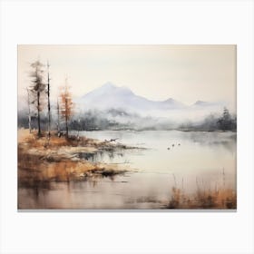 A Painting Of A Lake In Autumn 35 Canvas Print