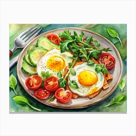 Watercolor Painting Of A Healthy And Delicious Breakfast Canvas Print