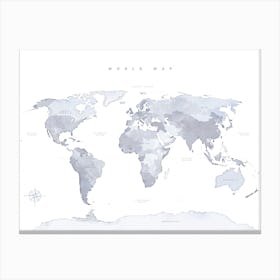 Blue World Map No 139 Canvas Print