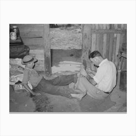 Resident Of Mays Avenue Camp, Oklahoma City, Oklahoma, Taking Piece Of Glass Out Of Boy S Foot Canvas Print