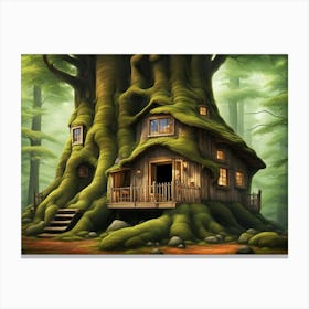 Cottage Inside A Giant Forest Tree V2 4 Canvas Print