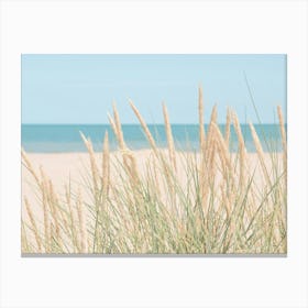 Summer beach in neutral tones - blue sea and soft beige dune grass in Italy - nature and travel photography by Christa Stroo Photography Canvas Print