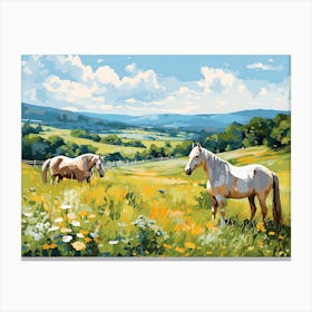 Horses Painting In Appalachian Mountains, Usa, Landscape 3 Canvas Print