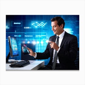 Businessman Using Computer Canvas Print