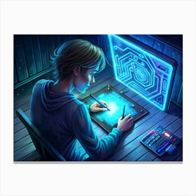 Man Using A Digital Pen On A Tablet Canvas Print