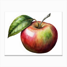 Watercolor Painting Of A Red Apple With A Green Leaf Canvas Print