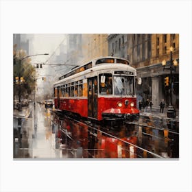 Red Trolley On The Street Canvas Print