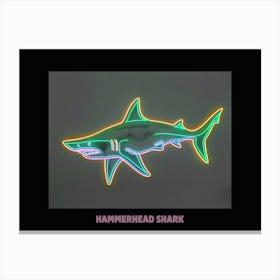 Green Pink Scalloped Hammerhead Neon Shark Poster 2 Canvas Print