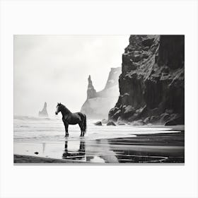 A Horse Oil Painting In Reynisfjara Beach, Iceland, Landscape 3 Canvas Print