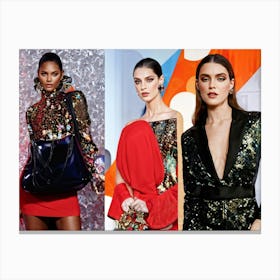 Opulent Collage Fashion Icons Juxtaposed With Eclectic Art Pieces Rich Textures Vibrant Patterns Canvas Print